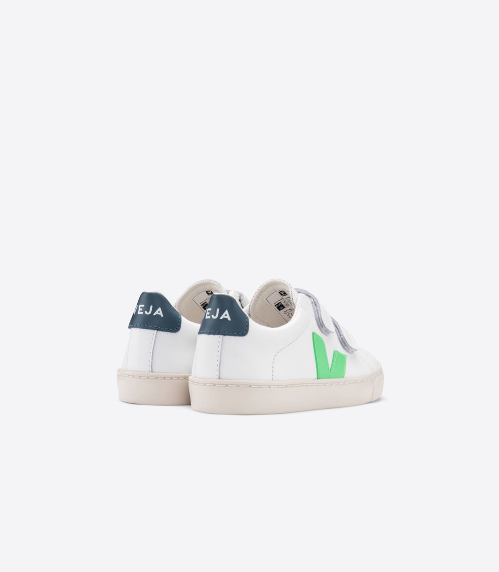 Tenis Veja Niños - Esplar Velcro Cuero - Blancos/Verdes - 047VCNTAQ